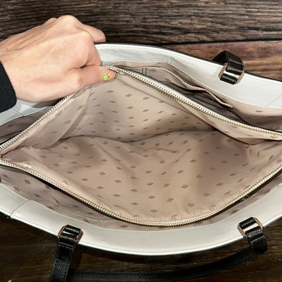 Kate Spade Staci Bag Purse Leather Laptop Tote in Tan, White & Black Color Block - Picture 9 of 11